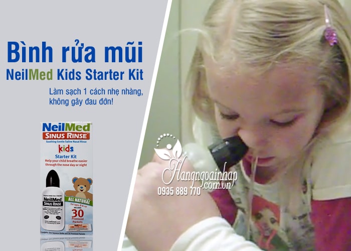 Bình rửa mũi NeilMed Kids Starter Kit 30 gói cho trẻ em của Mỹ 8