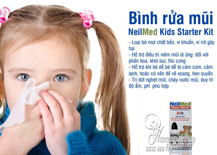 Bình rửa mũi NeilMed Kids Starter Kit 30 gói cho trẻ em của Mỹ 5