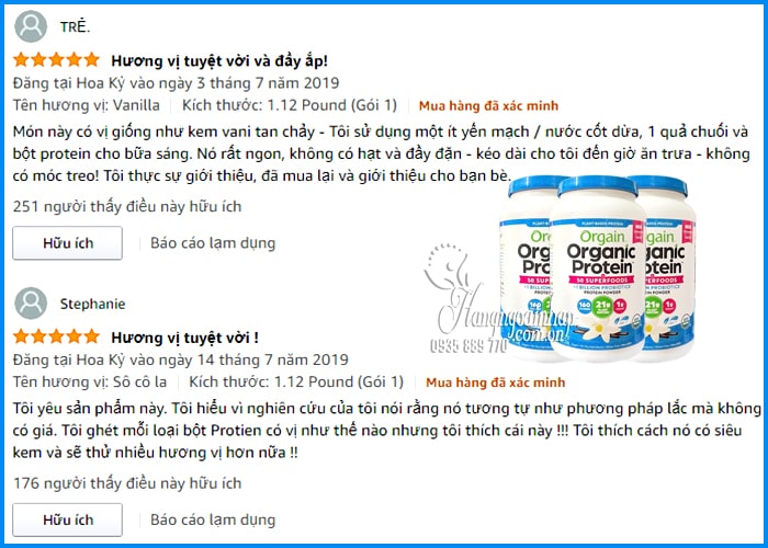 Bột protein hữu cơ Orgain Organic Protein & Superfoods 1,22kg 48