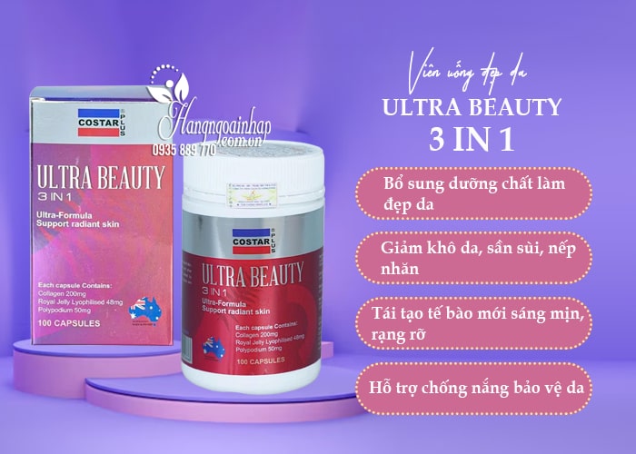 Viên uống đẹp da Ultra Beauty 3 In 1 Costar 100 viên của Úc 5