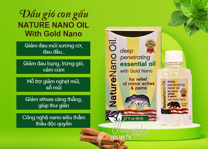 Dầu gió con gấu Nature Nano Oil With Gold Nano 8ml của Mỹ 89