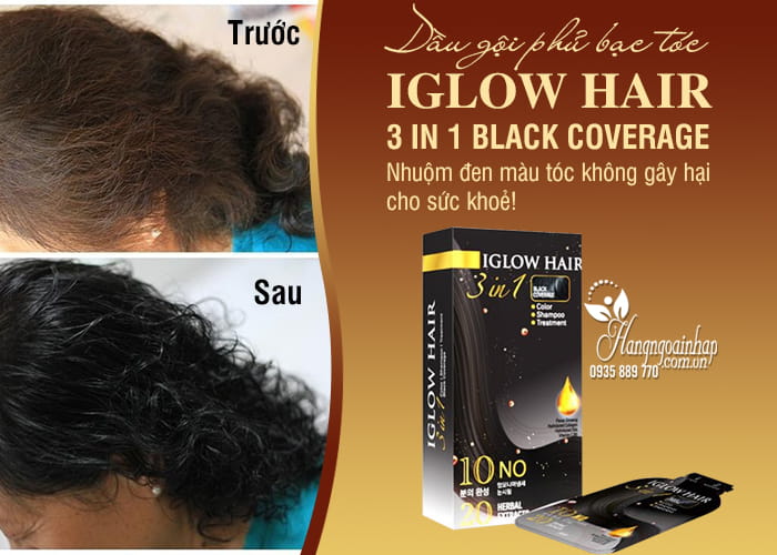 Dầu gội phủ bạc tóc Iglow Hair 3 in 1 Black Coverage Hàn Quốc