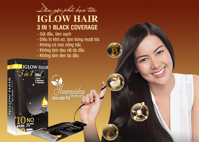 Dầu gội phủ bạc tóc Iglow Hair 3 in 1 Black Coverage Hàn Quốc 9