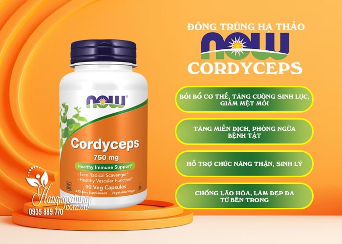 Đông trùng hạ thảo Now Cordyceps 750mg của Mỹ 90 viên 3