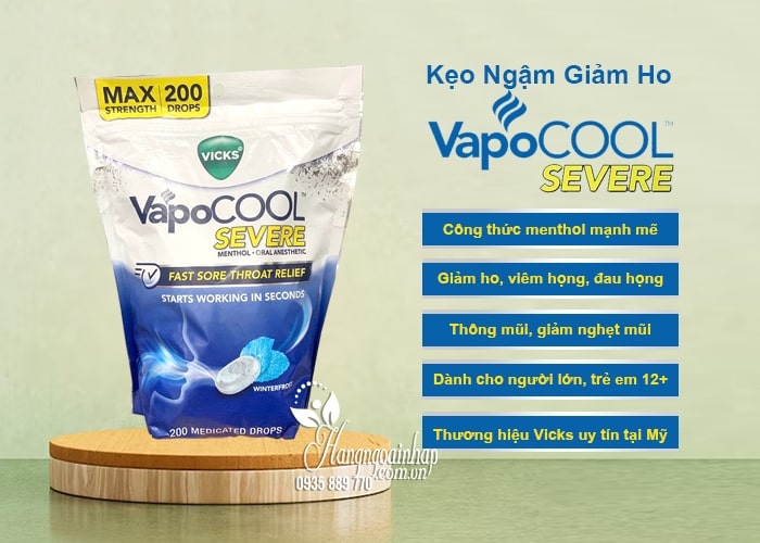 Kẹo ngậm giảm ho Vicks VapoCool Severe 200 viên của Mỹ 23