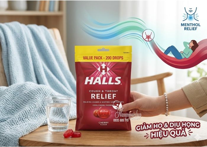 Kẹo ngậm giảm ho Halls Relief 200 viên vị cherry 
