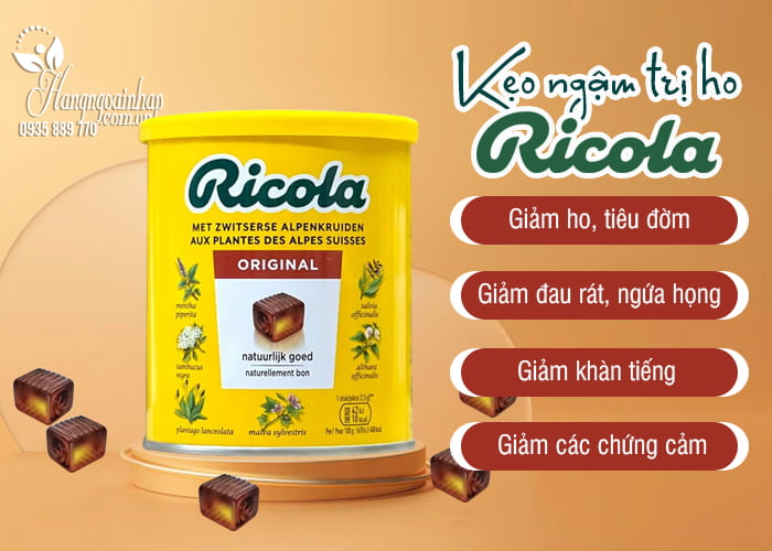 Kẹo ngậm trị ho Ricola Đức 250g Original chính hãng 88