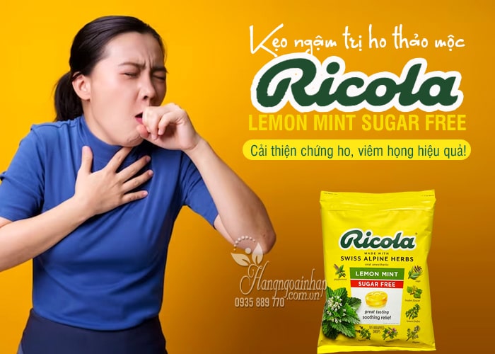 Kẹo ngậm trị ho Ricola Lemon Mint Sugar Free 105 Drops từ thảo mộc 1