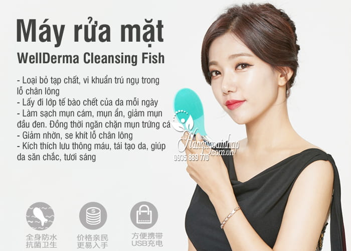 Máy rửa mặt WellDerma Cleansing Fish xanh, hồng của Hàn Quốc 7