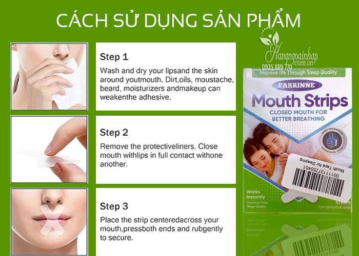 Miếng dán chống ngáy Mouth Strips Farrinne của Mỹ o