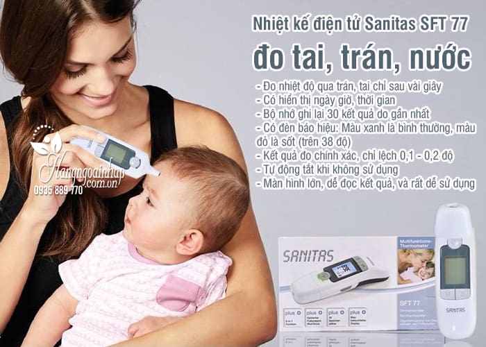 Nhiệt kế điện tử Sanitas SFT 77 của Đức 6 in 1 đo tai, trán, nước 2