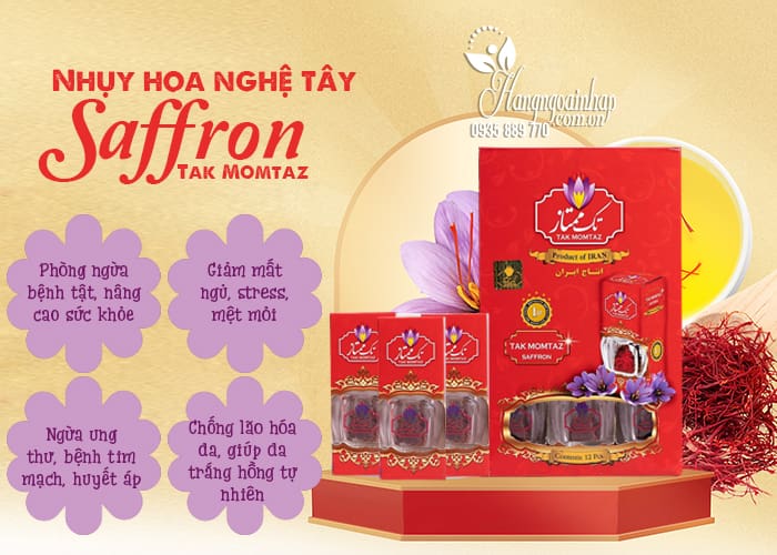 Nhụy hoa nghệ tây Saffron Tak Momtaz của Iran hộp 1gr 7