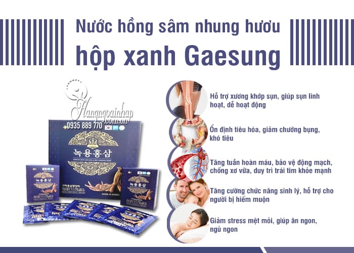 Nước hồng sâm nhung hươu hộp xanh Gaesung 30 gói x 50ml Hàn 9