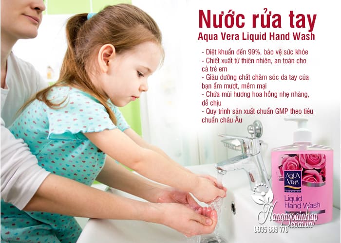 Nước rửa tay Aqua Vera Liquid Hand Wash 500ml hoa hồng 4