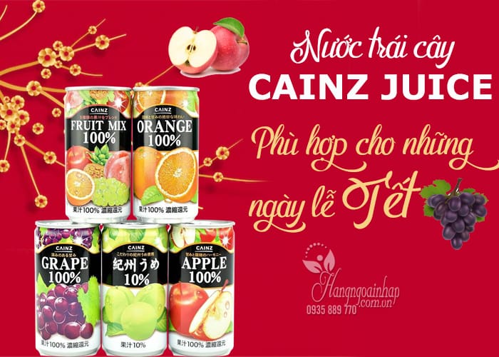 Nước trái cây Cainz Juice 100% của Nhật Bản thùng 30 lon  2