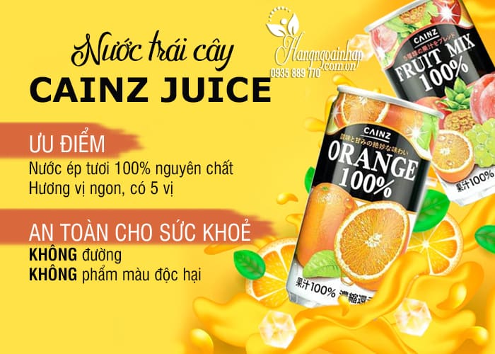 Nước trái cây Cainz Juice 100% của Nhật Bản thùng 30 lon  88