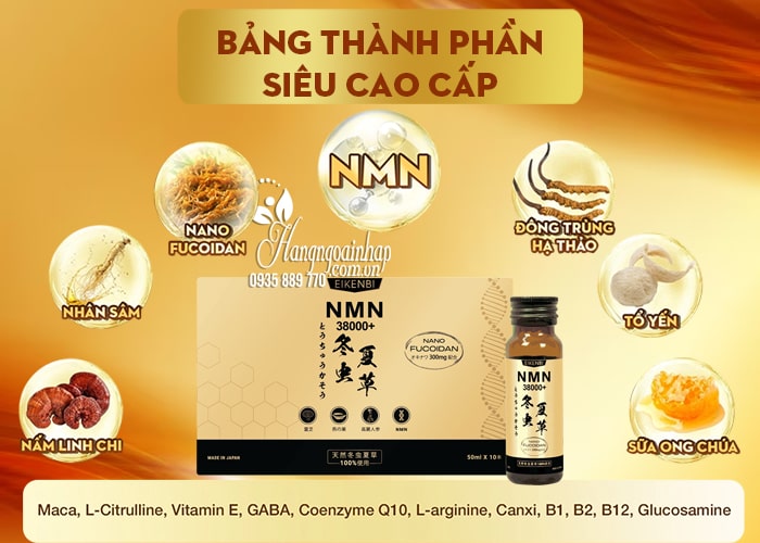 Nước uống NMN đông trùng hạ thảo 38000+ Eikenbi Nhật Bản 36