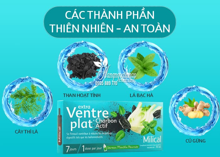 Nước uống thải mỡ bụng Milical Ventre Plat Charbon Actif Pháp  3
