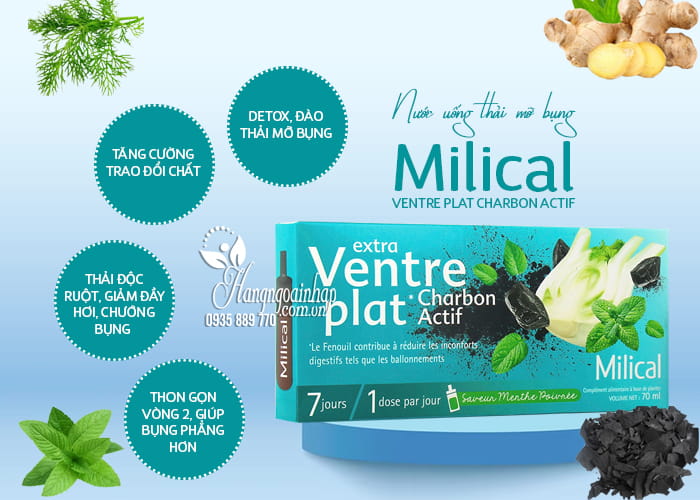 Nước uống thải mỡ bụng Milical Ventre Plat Charbon Actif Pháp  67