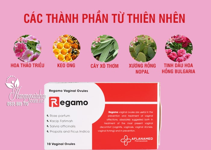 Viên bịa phụ khoa Regamo trị viêm và thu nhỏ vỏ hộp 10 viên 9