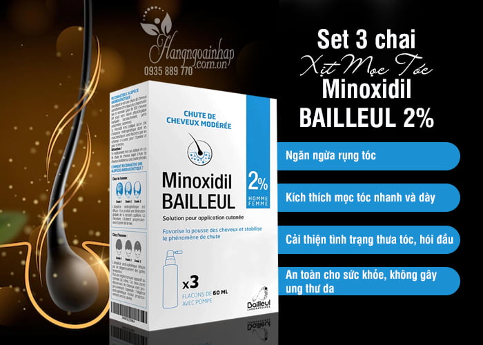 Set 3 chai xịt mọc tóc Minoxidil Bailleul 2% của Pháp 3