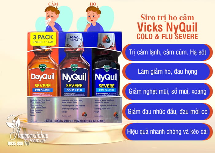 Siro trị ho cảm Vicks Nyquil Cold & Flu Severe 354ml 5