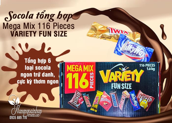 Socola tổng hợp Mega Mix 116 Pieces Variety Fun Size Úc 7