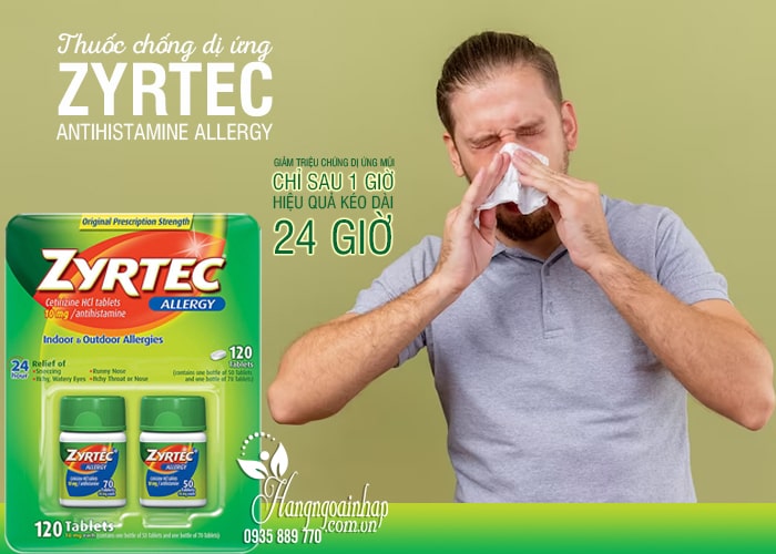 Thuốc chống dị ứng Zyrtec Antihistamine Allergy 10mg Mỹ  1