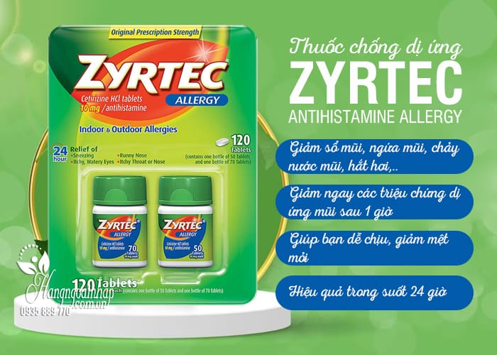 Thuốc chống dị ứng Zyrtec Antihistamine Allergy 10mg Mỹ  3