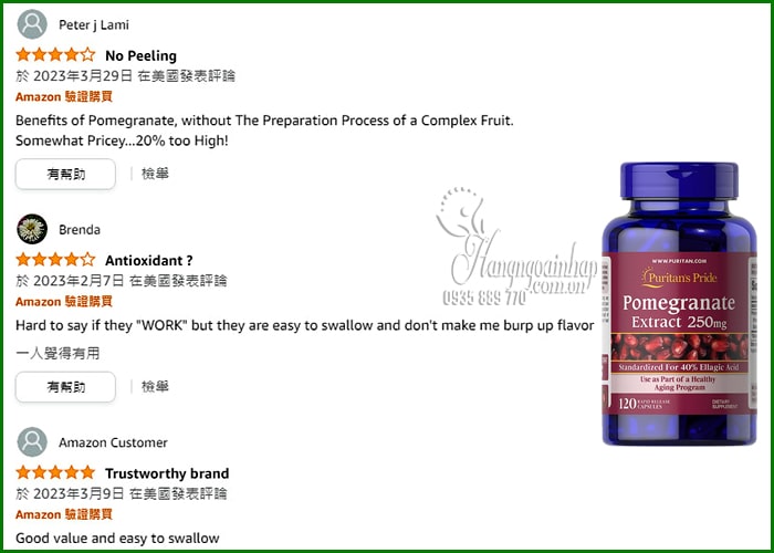 Tinh chất lựu Pomegranate Extract 250mg Puritan Pride 88