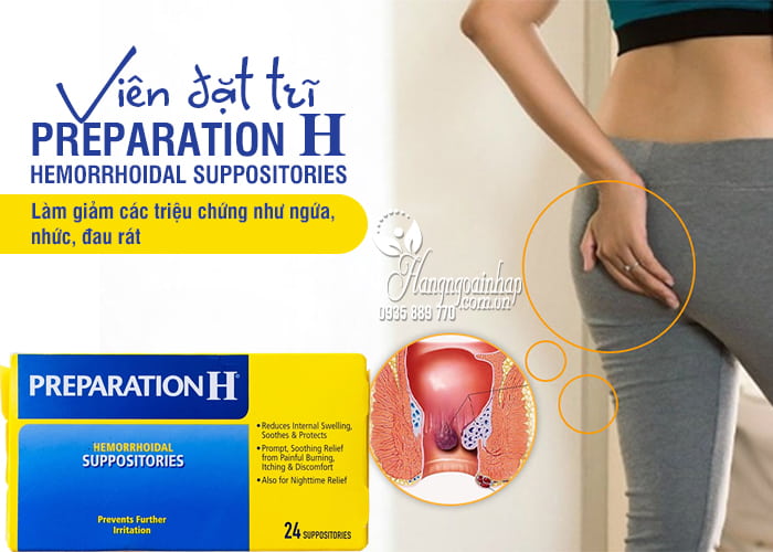 Viên đặt trĩ Preparation H Hemorrhoidal Suppositories 24 viên Mỹ 1