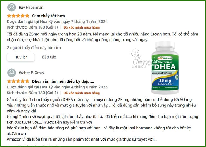 Viên DHEA Micronized 25mg Best Naturals cân bằng hormone e