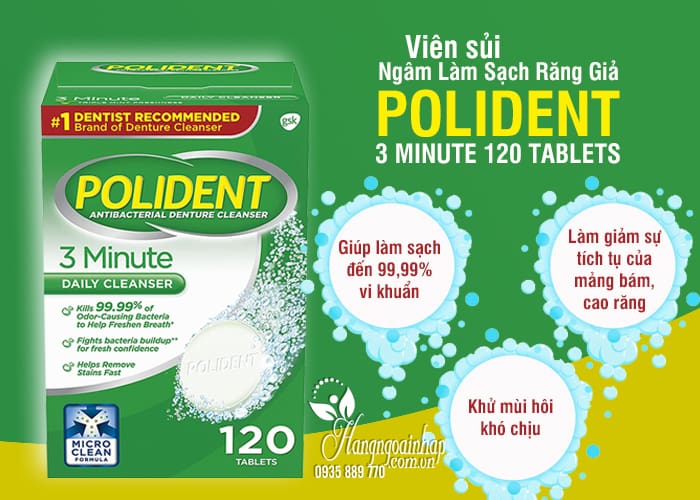 Viên sủi ngâm làm sạch răng giả Polident 3 Minute 120 Tablets 4