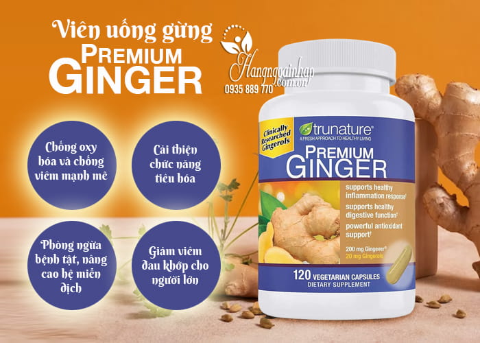 Viên uống gừng Trunature Premium Ginger 120 viên của Mỹ  5