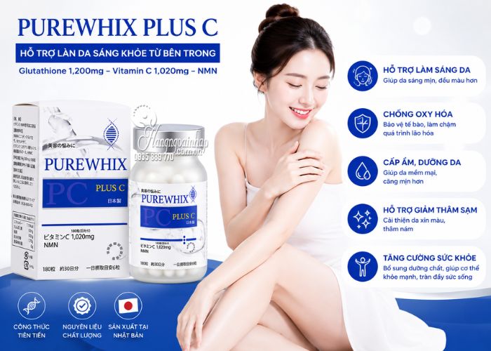 Viên uống hỗ trợ trắng da Purewhix Plus C 180 viên công dụng