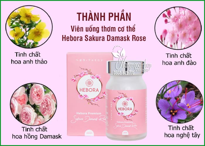 Viên uống thơm cơ thể Hebora Sakura Damask Rose Nhật 60 viên 8