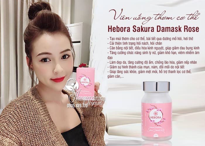 Viên uống thơm cơ thể Hebora Sakura Damask Rose Nhật 60 viên 8