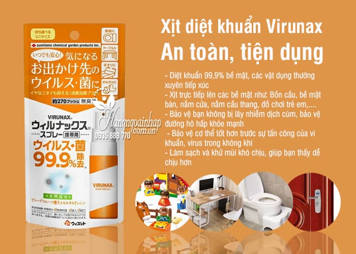 Xịt diệt khuẩn Virunax 25ml của Nhật Bản - An toàn, tiện dụng 5