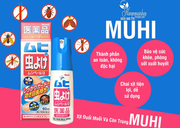 Xịt đuổi muỗi và côn trùng Muhi Nhật Bản chai 60ml 5