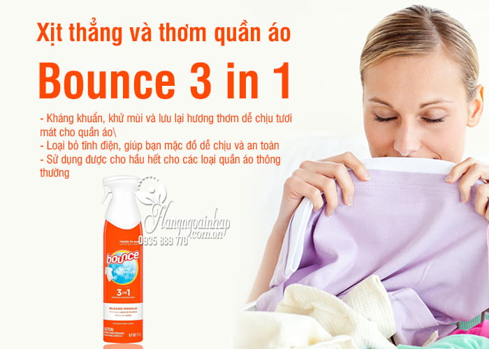 Xịt thẳng và thơm quần áo Bounce 3 in 1 của Mỹ chai 275g 2