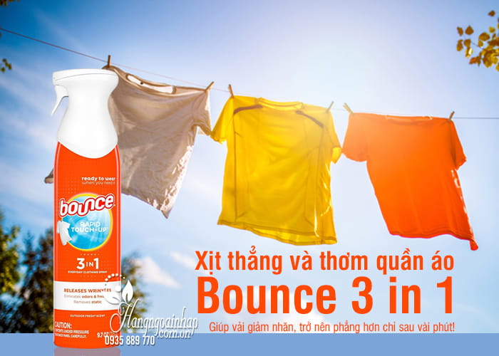 Xịt thẳng và thơm quần áo Bounce 3 in 1 của Mỹ chai 275g 1