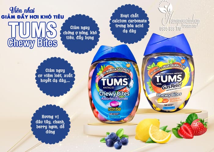 Viên nhai giảm đầy hơi khó tiêu Tums Chewy Bites của Mỹ 8