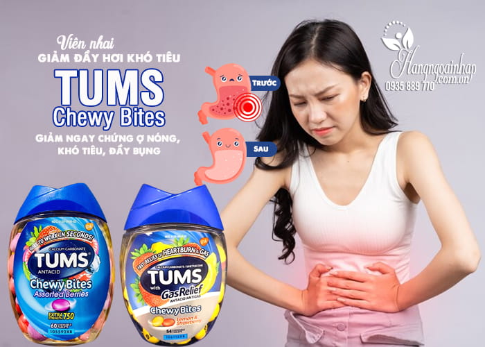 Viên nhai giảm đầy hơi khó tiêu Tums Chewy Bites của Mỹ 4