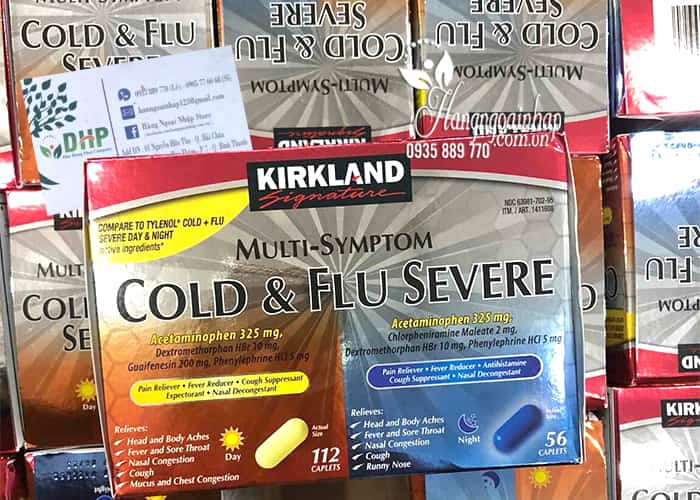 Viên uống trị cảm cúm, ho sốt Kirkland Cold & Flu Severe 168v 9