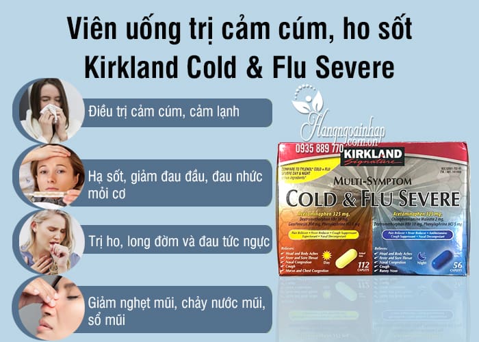 Viên uống trị cảm cúm, ho sốt Kirkland Cold & Flu Severe 168v 5