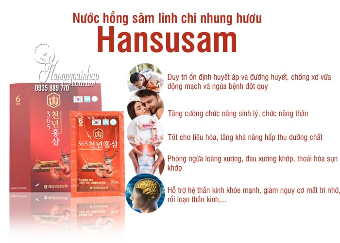 Nước hồng sâm linh chi nhung hươu 365 Hansusam 60 gói 9