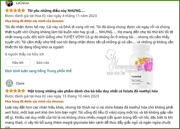 Vitamin tổng hợp cho phụ nữ mang thai Thorne Basic Prenatal 90