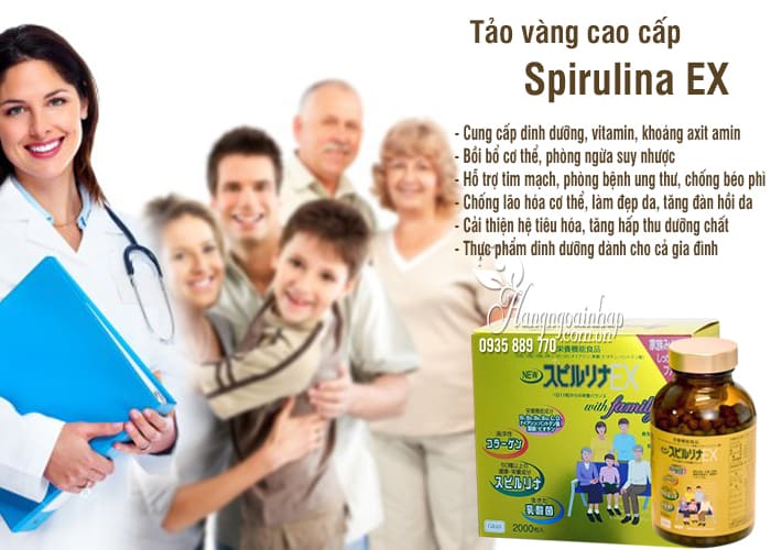 Tảo vàng cao cấp Spirulina EX Nhật Bản hộp 2000 viên  2