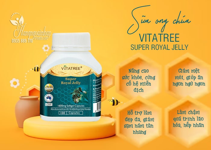 Sữa ong chúa Vitatree Super Royal Jelly 1600mg của Úc 9