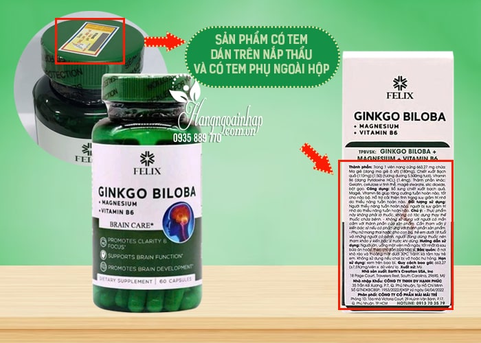 Bổ não Felix Ginkgo Biloba Magnesium And Vitamin B6 của Mỹ 58